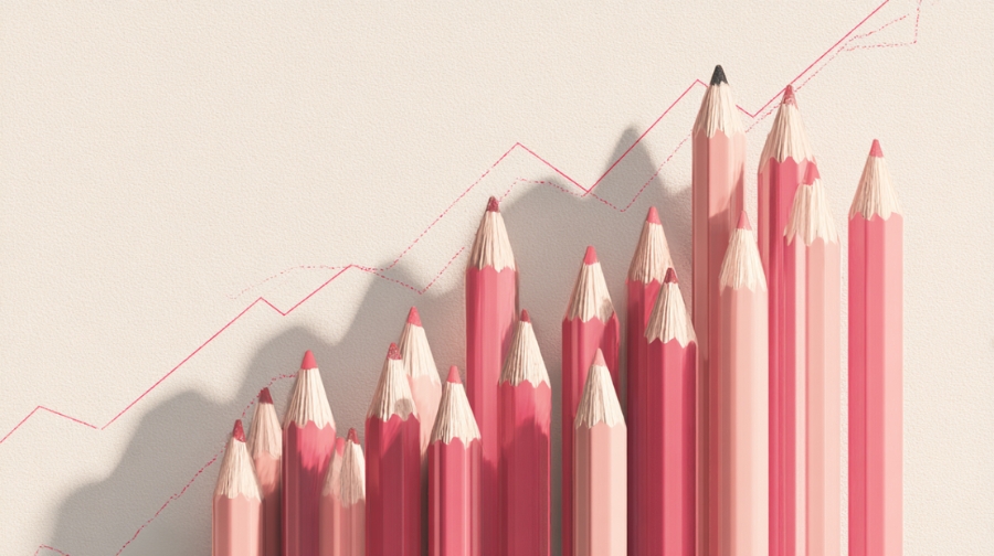 A row of sharpened pencils arranged like a rising chart line symbolizing improvement in NAEP results