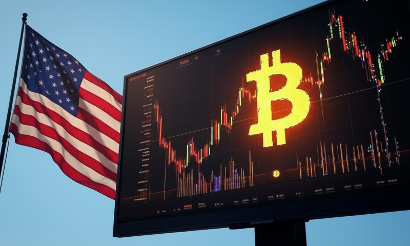 Bitcoin price prediction chart displayed on a big bilboard screen