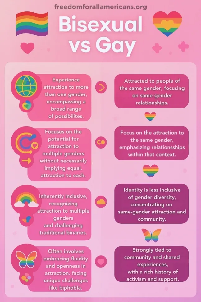 Visual comparison detailing key differences between bisexual and gay experiences