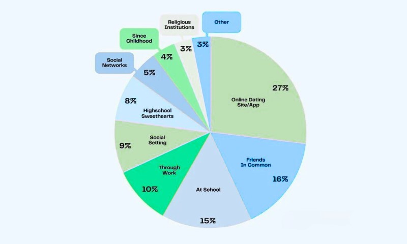 A pie chart showing online dating stats