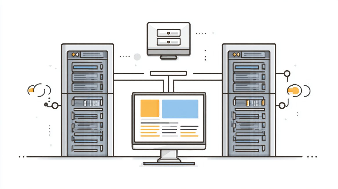Illustration of servers and a computer connected in a DNS network