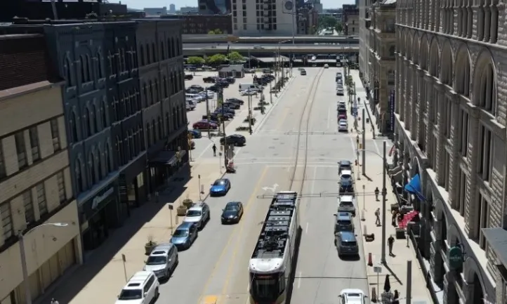 Aerial view of traffic in Milwaukee