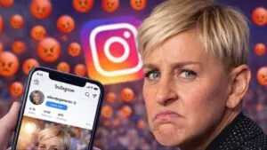 Ellen DeGeneres with an angry face