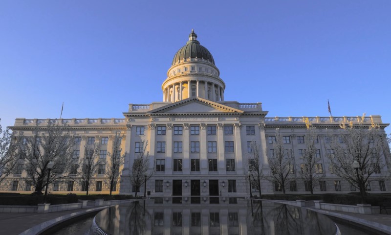 Neo-classical building with a large domed roof, columns, and symmetrical windows