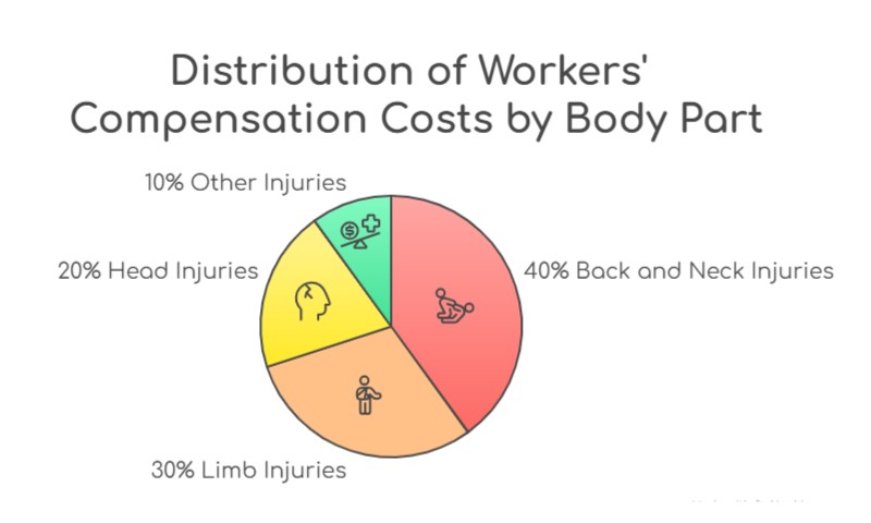 Pie chart titled "Distribution of Workers' Compensation Costs by Body Part