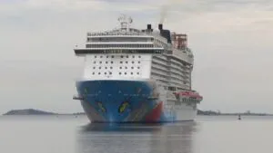 Norwegian Cruise ship moves on calm water near Cape Cod during search effort