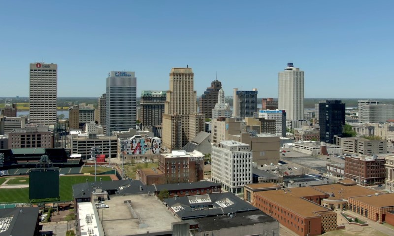 Drone view of Memphis and its tall buildings