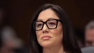 Trump Labor Secretary Lori Chavez-DeRemer looking forward during a formal hearing