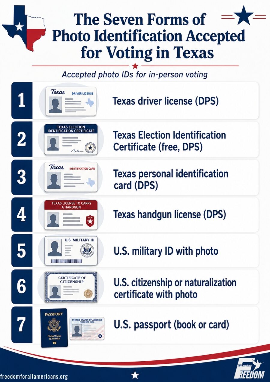The seven forms of photo identification accepted for voting in Texas