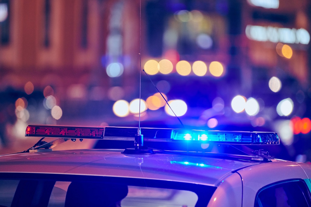 Police car lights during a nighttime response