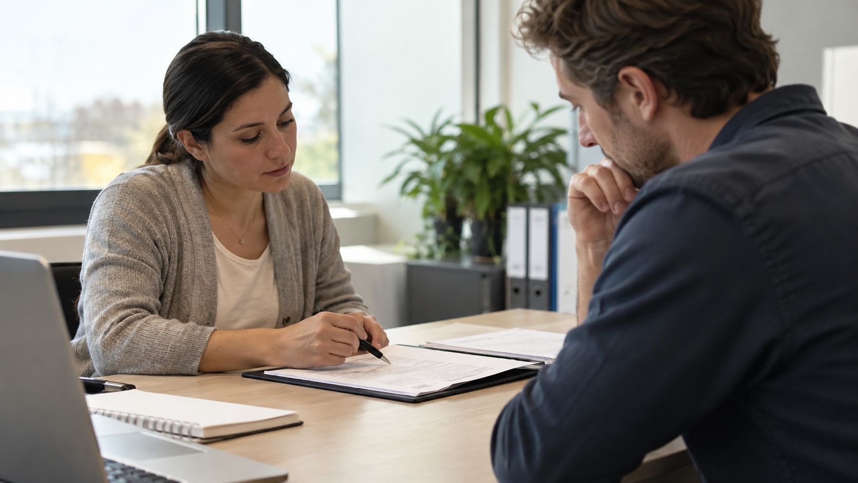Employee reviewing medical leave paperwork with an HR representative.