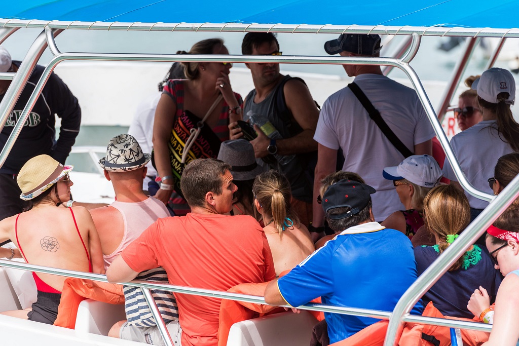 Crowded passenger deck on a charter boat
