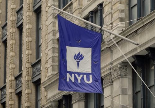 NYU's New York campus featuring iconic buildings and bustling student life in an urban setting